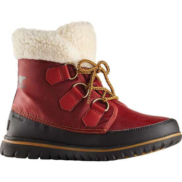 Sorel Explorer Carnival Boot Leather Waterproof Ankle Faux Sherpa Fur EVA Red 6 - Picture 1 of 8